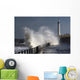 Waves Crashing By Lighthouse At Sunderland Wall Mural