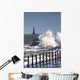 Waves Crashing By Lighthouse At Sunderland Wall Mural