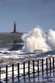 Waves Crashing By Lighthouse At Sunderland Wall Mural
