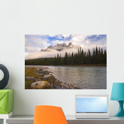 Mountain Landscape Banff National Wall Mural shown on a wall
