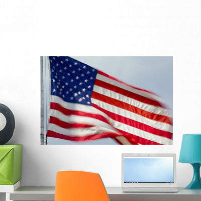 American Flag Wall Mural shown on a wall