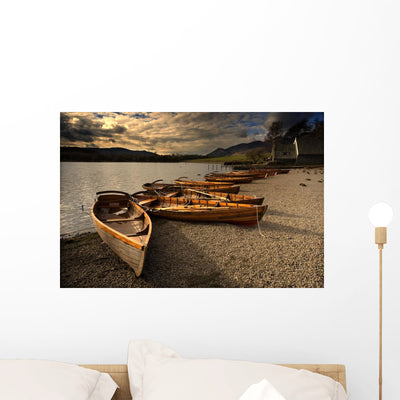 Canoes Shore Keswick Cumbria Wall Mural shown on a wall