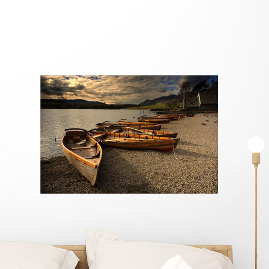 Canoes On The Shore, Keswick, Cumbria, England Wall Mural