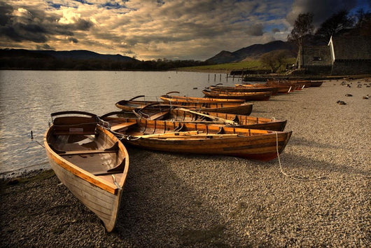 Canoes On The Shore, Keswick, Cumbria, England Wall Mural