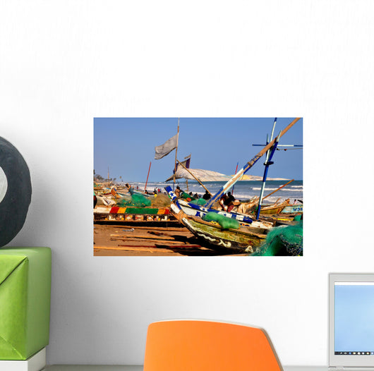 Fishing boats on beach Ghana Wall Mural