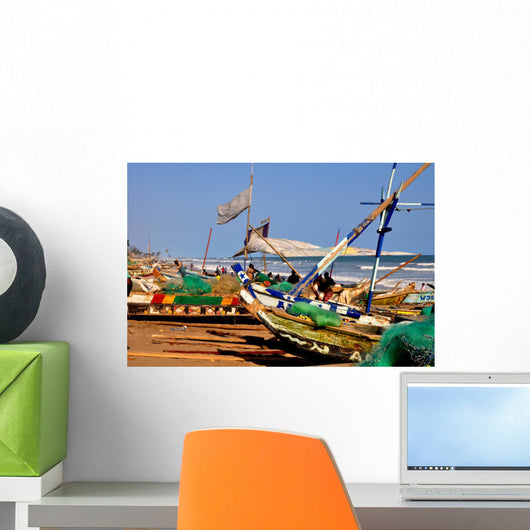 Fishing boats on beach Ghana Wall Mural