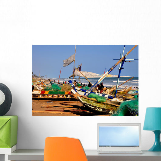 Fishing boats on beach Ghana Wall Mural