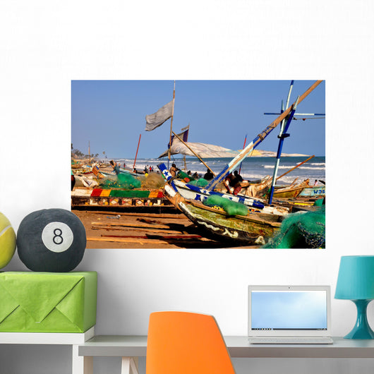 Fishing boats on beach Ghana Wall Mural