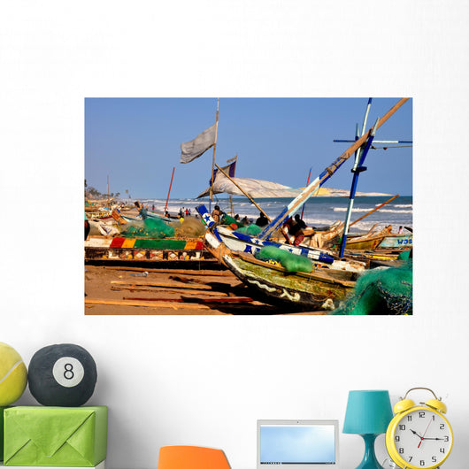 Fishing boats on beach Ghana Wall Mural