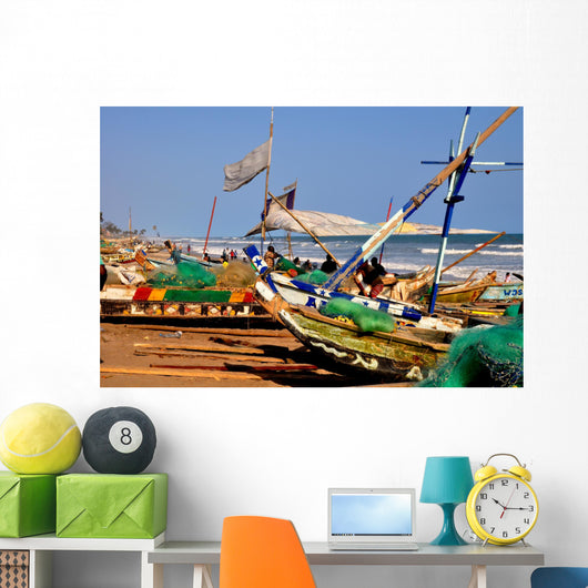 Fishing boats on beach Ghana Wall Mural
