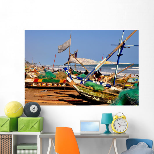 Fishing boats on beach Ghana Wall Mural