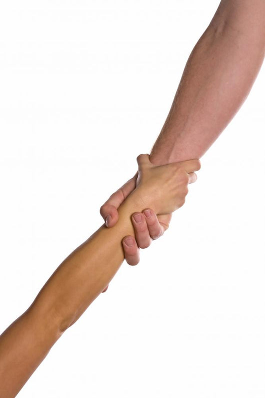 Man Helping Woman Clasped