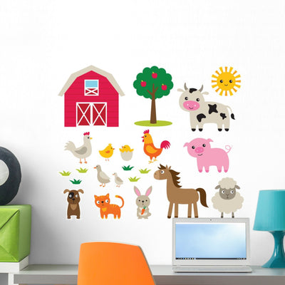 Various Farm Animals Wall Decal Sticker Set shown on a wall