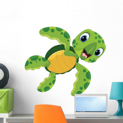 Vector Illustration Cute Turtle Wall Decal shown on a wall