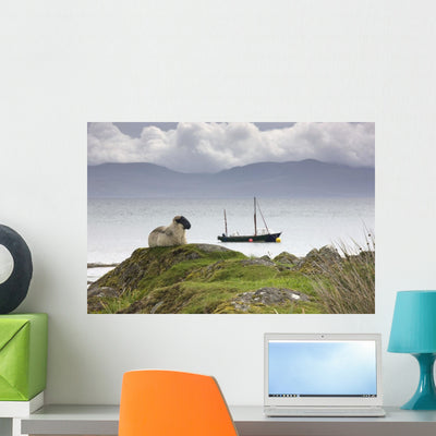 Sheep Enjoying Scotland Wall Mural shown on a wall
