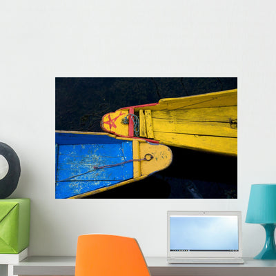 Colorful Boats Srinagar Dal Wall Mural shown on a wall