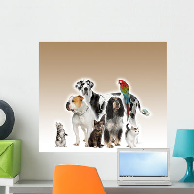 Pets Standing Front White Wall Decal Design 3 shown on a wall