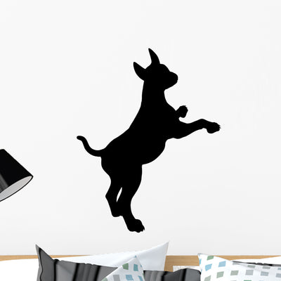 Puppy Dog Illustration Silhouette Wall Decal shown on a wall