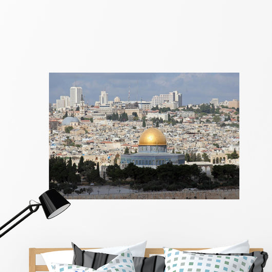 View on old Jerusalem and Dome of the Rock temple Wall Mural