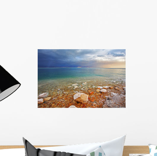 Tthe Dead Sea in Israel in a spring thunder-storm. Wall Mural
