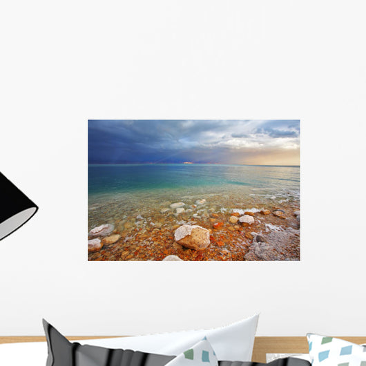 Tthe Dead Sea in Israel in a spring thunder-storm. Wall Mural