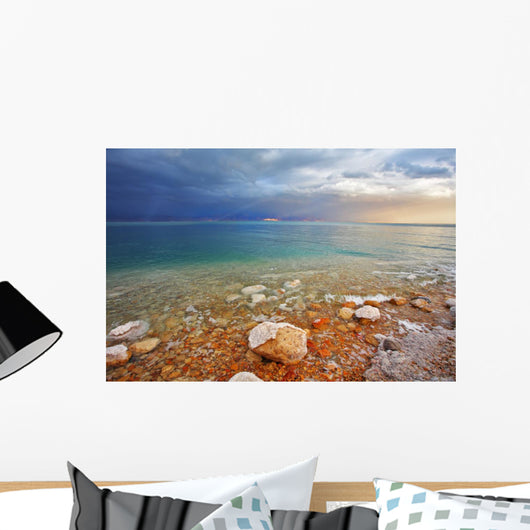 Tthe Dead Sea in Israel in a spring thunder-storm. Wall Mural