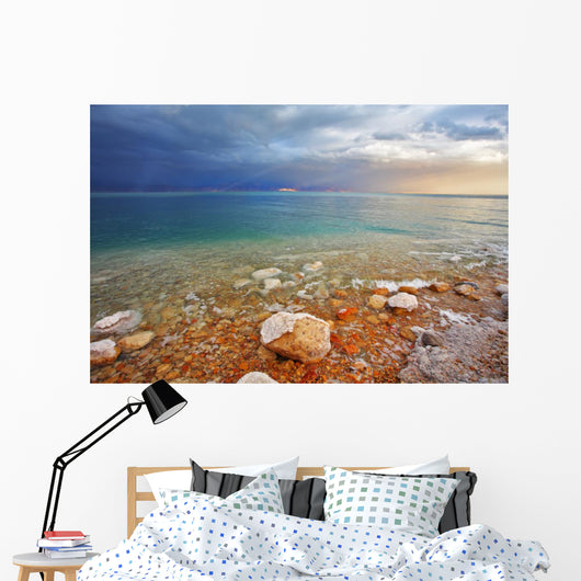 Tthe Dead Sea in Israel in a spring thunder-storm. Wall Mural