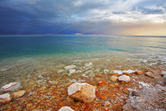 Tthe Dead Sea in Israel in a spring thunder-storm. Wall Mural