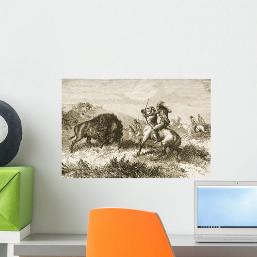 American Indians Buffalo Hunting By Rev Samuel Manning Wall Mural