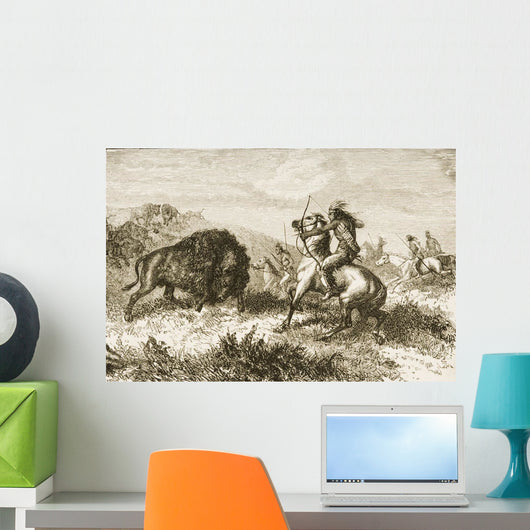 American Indians Buffalo Hunting By Rev Samuel Manning Wall Mural