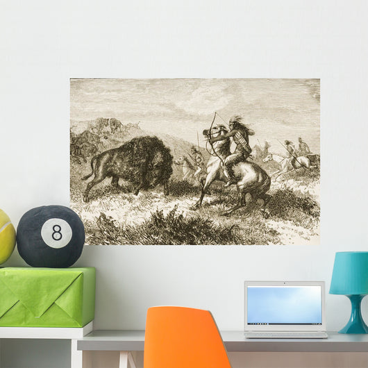 American Indians Buffalo Hunting By Rev Samuel Manning Wall Mural