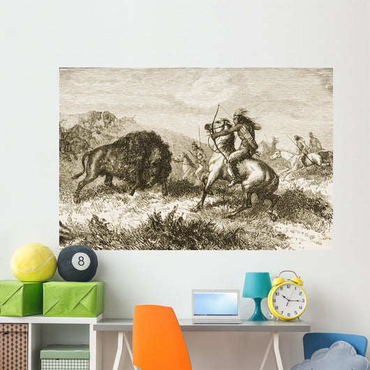 American Indians Buffalo Hunting By Rev Samuel Manning Wall Mural