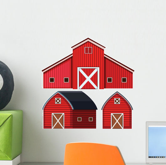 Three Red Barns Wall Decal Sticker Set