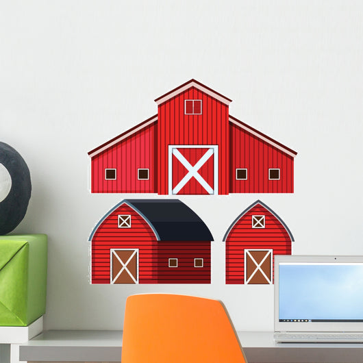 Three Red Barns Wall Decal Sticker Set Wallmonkeys