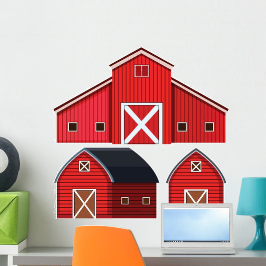 Three Red Barns Wall Decal Sticker Set