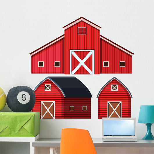 Three Red Barns Wall Decal Sticker Set