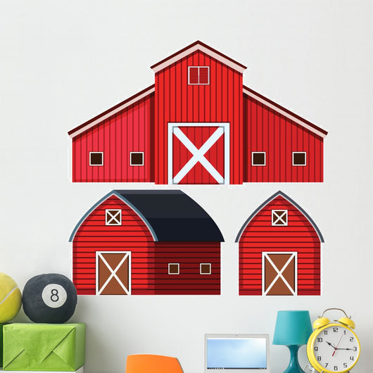 Three Red Barns Wall Decal Sticker Set