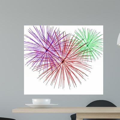 Colorful Fireworks White Wall Decal shown on a wall