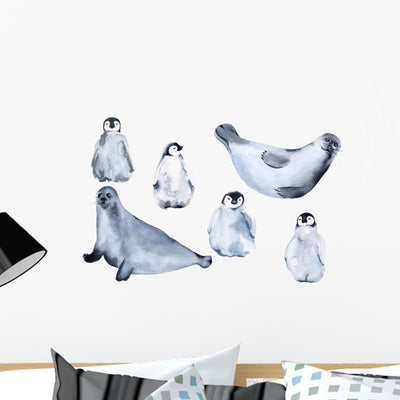 Seals and Penguins Wall Decal Sticker Set shown on a wall