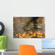 Person In Motion Walks Through Puddle Filled With Autumn Leaves Wall Mural