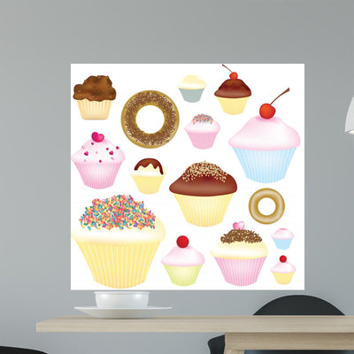 Cupcake Selection Wall Decal Sticker Set shown on a wall