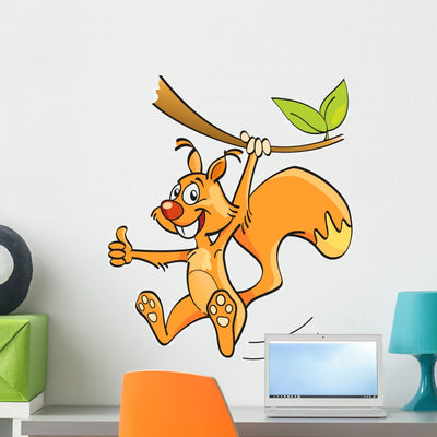 Cartoon Squirrel Branch Wall Decal shown on a wall