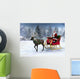 Reindeer pulling a sleigh with Santa Claus. Wall Mural