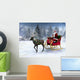 Reindeer pulling a sleigh with Santa Claus. Wall Mural