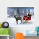Reindeer pulling a sleigh with Santa Claus. Wall Mural
