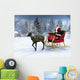 Reindeer pulling a sleigh with Santa Claus. Wall Mural