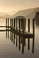 Wooden Dock In The Lake At Sunset, Cumbria, England Wall Mural