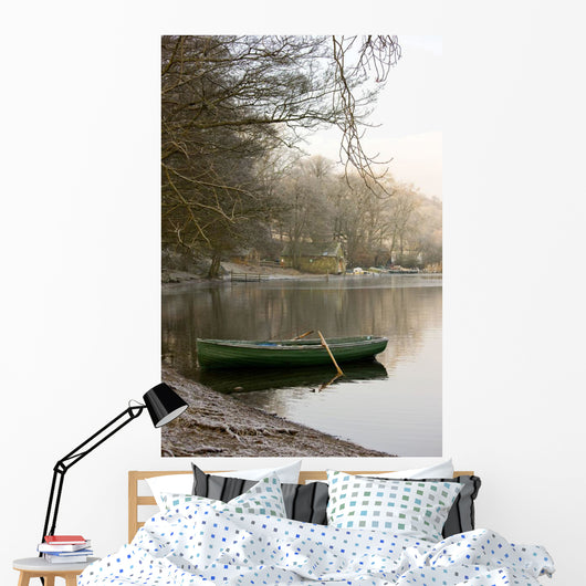 Rowboat Sitting At The Shore Of A Lake, Cumbria, England Wall Mural