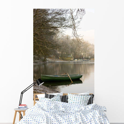 Rowboat Sitting At The Shore Of A Lake, Cumbria, England Wall Mural