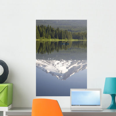 Mt Hood Reflecting Trillium Wall Mural shown on a wall
